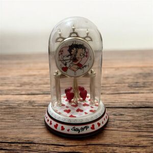 Vintage Y2K Betty Boop Pudgy Clock Glass Heart Anniversary Dome Spin Works